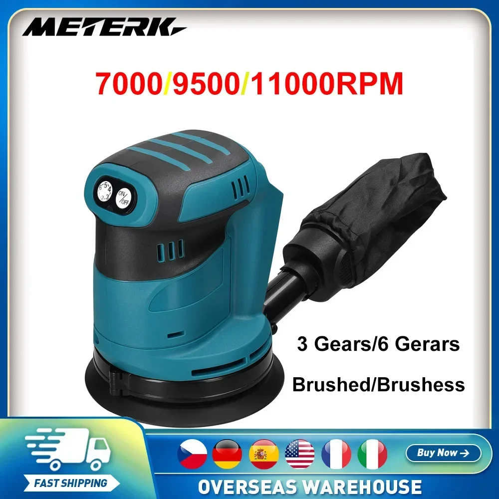 125mm Brush Motor Cordless Orbital Sander Wood Grinder Wood Metal Waxing Polishing Grinding Machine for Makita 18V Battery Tools