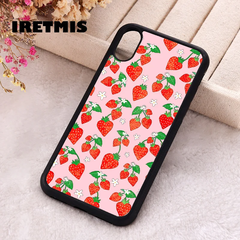 Iretmis Phone Cover Case For iPhone X XS Max XR 11 12 13 PRO MINI 14 15 16 Plus Rubber Silicone Strawberry Sweethearts