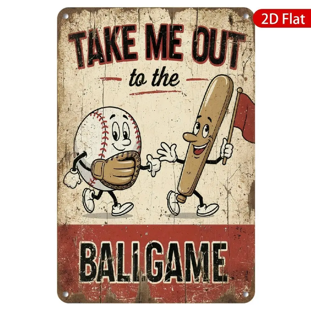 Take Me Out to The Ballgame Baseball Metal Vintage Sign Wall Decor - Vintage Baseball Sign for Man Cave Room, Sports Fan Gifts