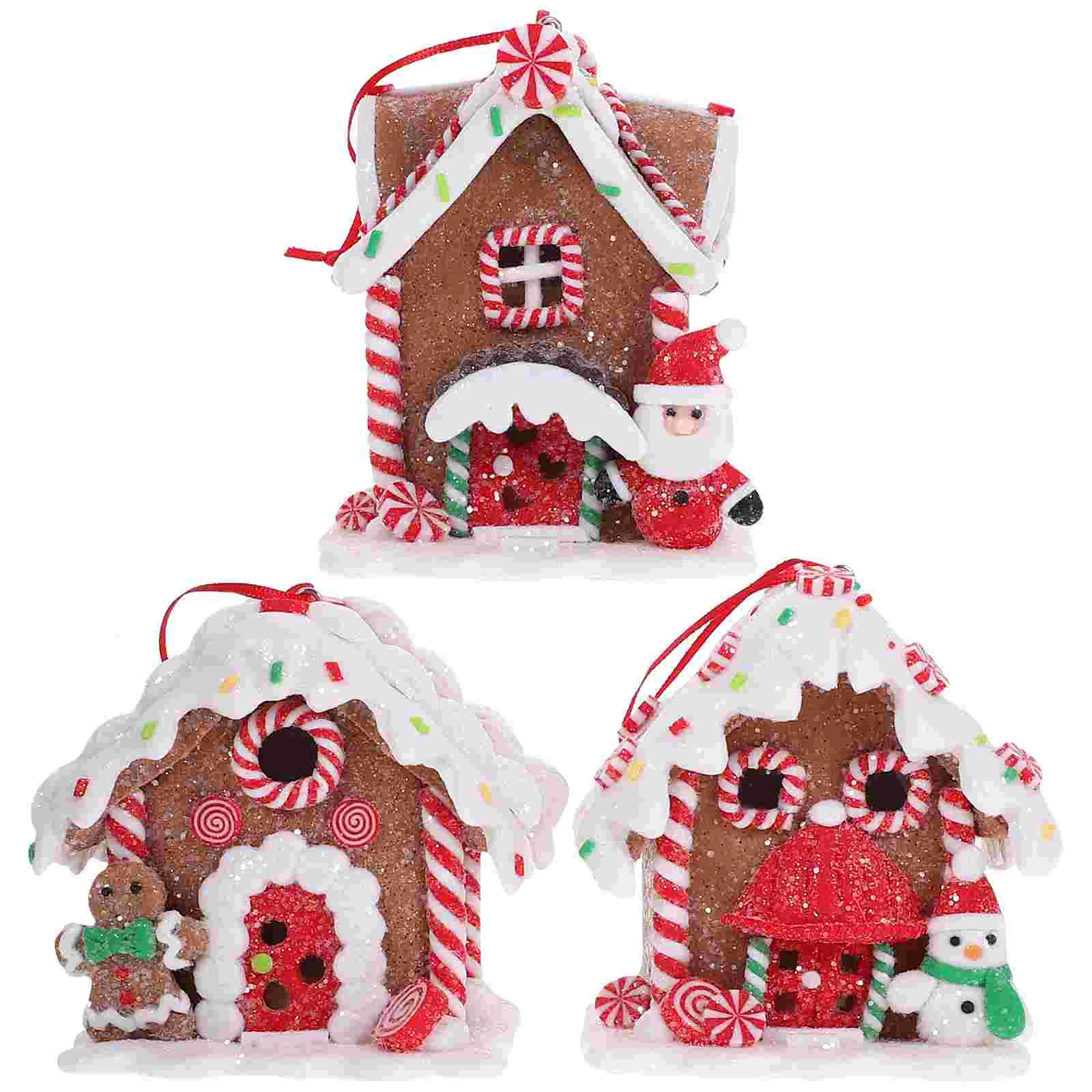 

3 Pcs Glowing Christmas House Luminous Props Resin Pendants Xmas Hanging Dining Table Decor