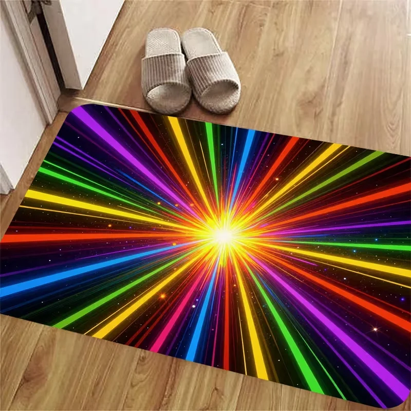 Neon Multicolor Star Entryway Doormat Black Background Glowing Neon Star Pattern Non Slip Floor Rug For Bedroom Dorm Decor