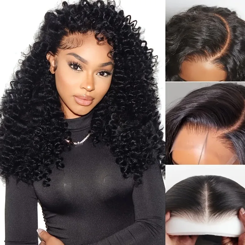 Wig Keriting Dalam Tanpa Lem 13X4 Mudah Dipakai Untuk Wanita - Rambut Manusia Virgin Brazil Densitas 250%, Pre-Plucked Dengan Lace Closure 13x4