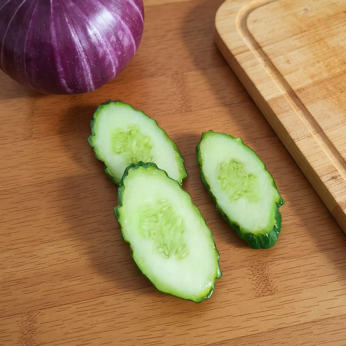 3/5/20 piezas rodajas de pepino falso, decoración realista de verduras de PU para fotografía de alimentos, guarnición, manualidades DIY, accesorios de vegetales simulados