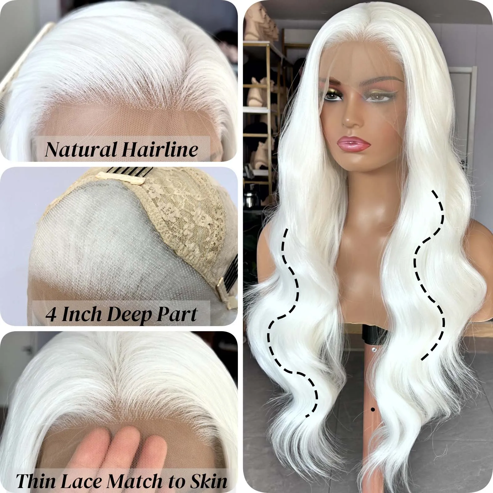 White Wig Natural Wavy Lace Synthetic Lace Front Wig Glueless Wigs Ready to Wear Long White Wig Glueless Lace Wigs for Women