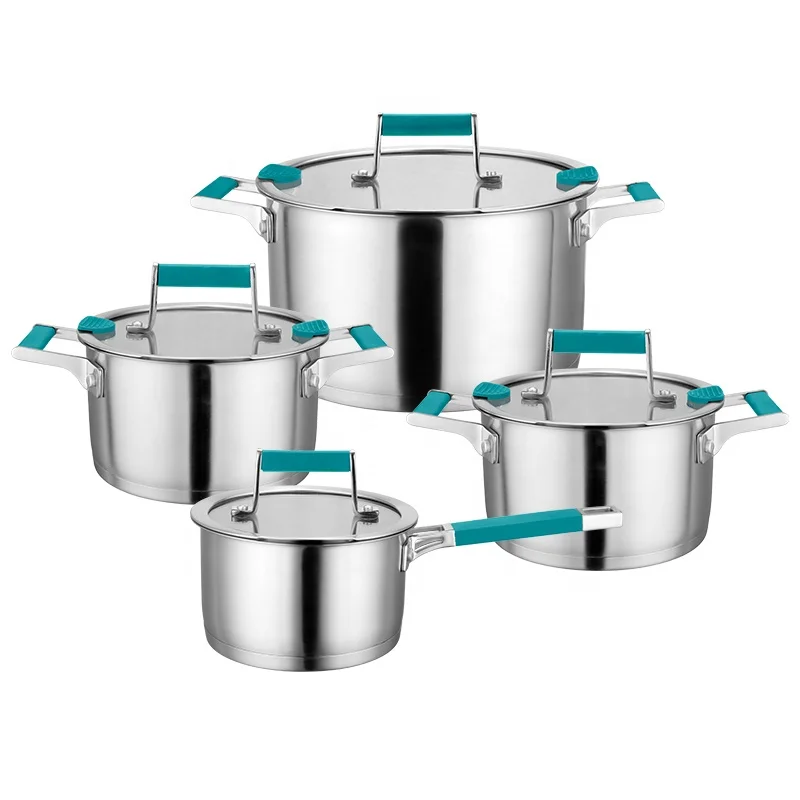 

Wholesale Custom Kitchen Stainless Steel Cooking Pot Non-Stick Pots and Pans Set With Silicone Handle
