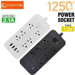 US Plug AC Outlets Multitap Power Strip Electrical Socket Extension Cord With USB C Ports Fast Charging Network Filter Adapter