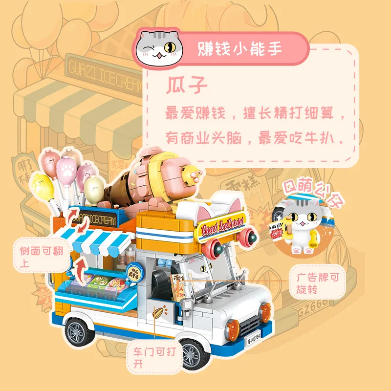 Inbrixx Cats Car Building Blocks Toys Set Creative Mobile Store Tank Wedding Bus Model City DIY Bricks Toys For Kids Girls Gifts
