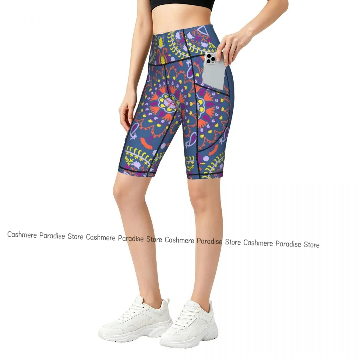 Women Pocket Sports Shorts Yoga Leggings Outdoor Wearling High Elastic Skinny Luxury Flowers Shorts Running Cycling