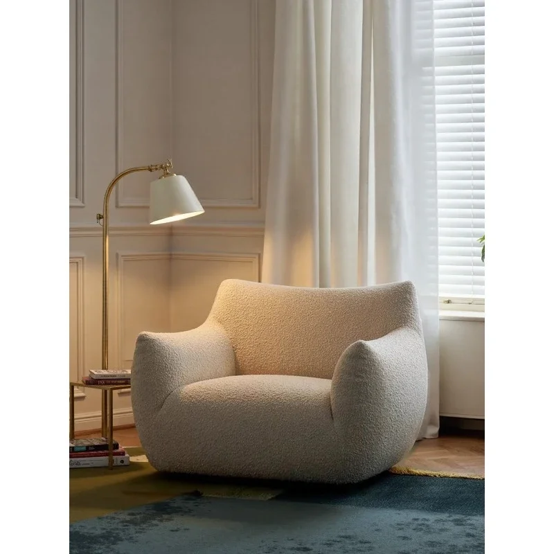 

Leisure Chair French Cream Style Designer Sofa Chair Living Room Lamb Fleece Single Sofa Swivel Chair