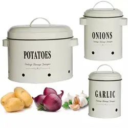 3 Canisters with Lids Pantry Organization Potatoes Storage Bin For Pantry Canister Garlic Onion Keeper for Kitchen Counter