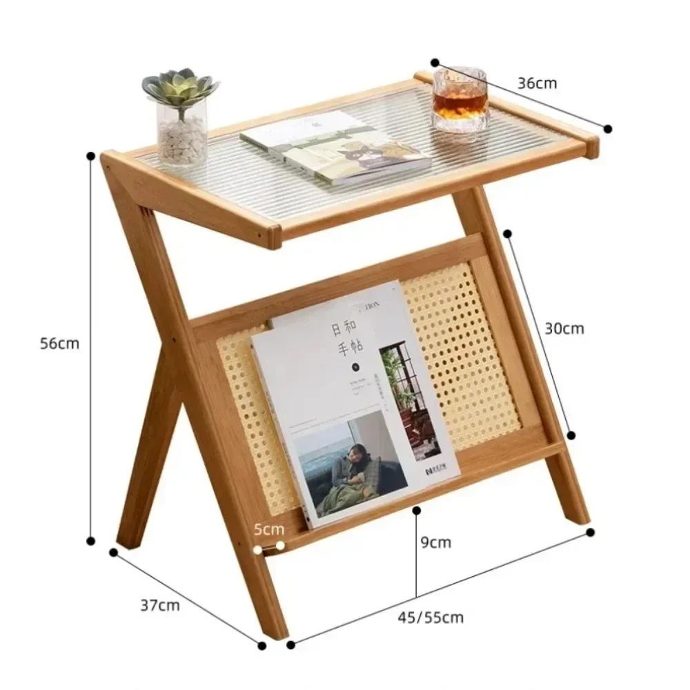 Z Shaped Coffee Tables Small Side Table For Living Room Bamboo End Table With Glass Top Magazine Rack Household Sofa Side Desk