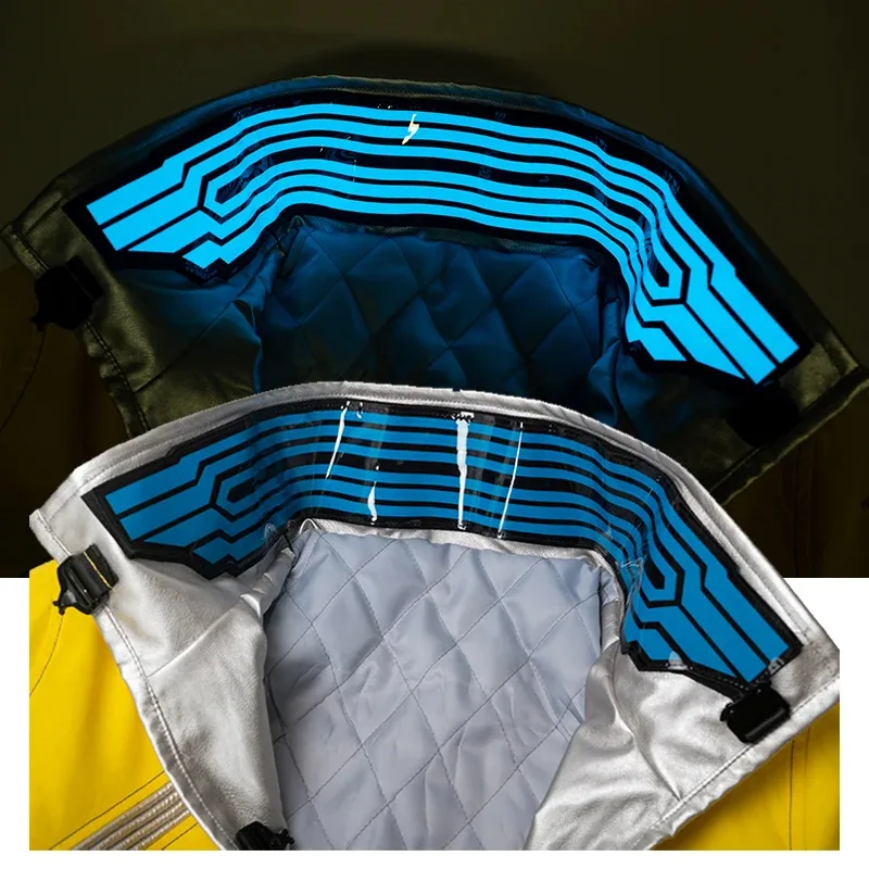 Aksesoris Cosplay Karakter Utama Samurai Game Punk Style 2077, Strip Lampu LED Biru dan Merah untuk Kerah Jaket