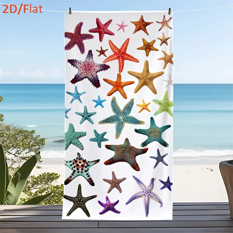 1pcs Colorful Starfish Beach Towel, Cute Sea Star Print Oversized Bath Towel, Soft Quick Dry Summer Pool Blanket