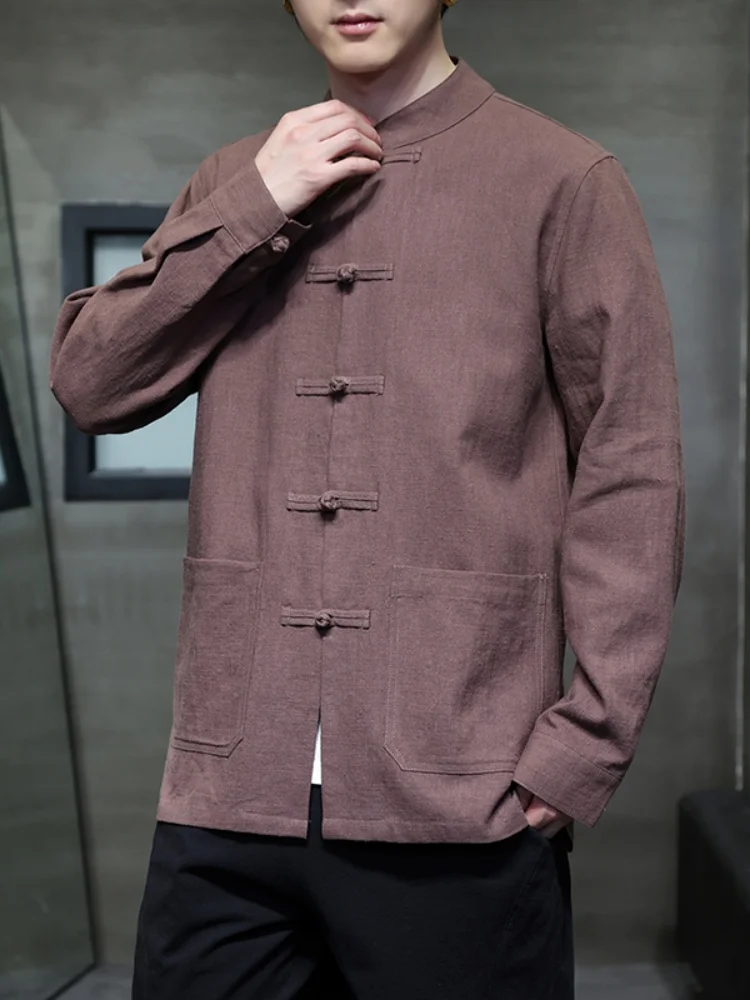 

New Chinese Sle Men's Linen Jaet Autumn Winter Button Decorated Loose Fit Faion Urban Outerwear Youth Anti Wind Coat