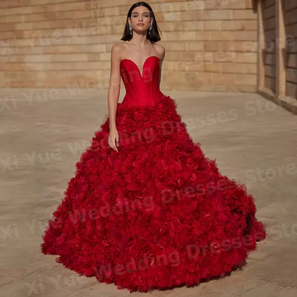 

Роскошные женские свадебные платья трапециевидной формы в форме сердца Vestido De Novia без рукавов с 3D цветами, платья невесты по индивидуальному заказу Robe De Mariée