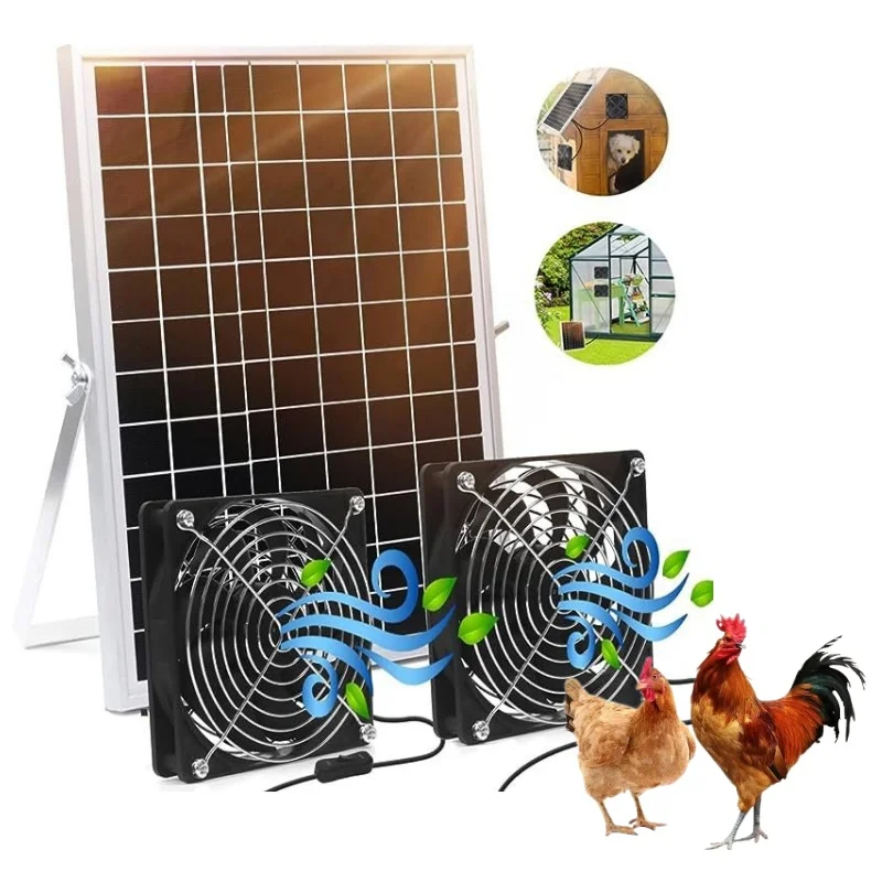 Solar Powered Exhaust Fan Rechargeable Solar Fan Kits for Chicken Coop&Greenhouse Strong Airflow Waterproof Vent Fan for Outside