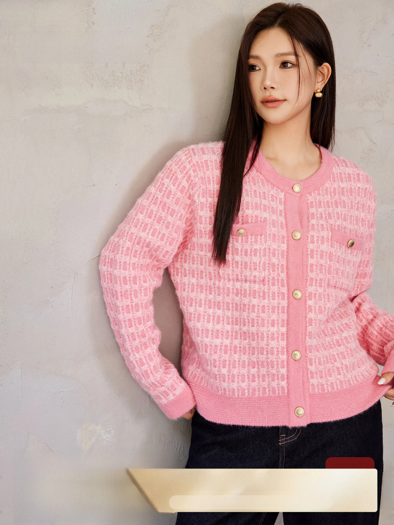 

Plusmall Soft Fraant Sweet Bean Вязаный круглый открытый кардиган Ele Ladylike Feel Легкий роскошный длинный свеч...