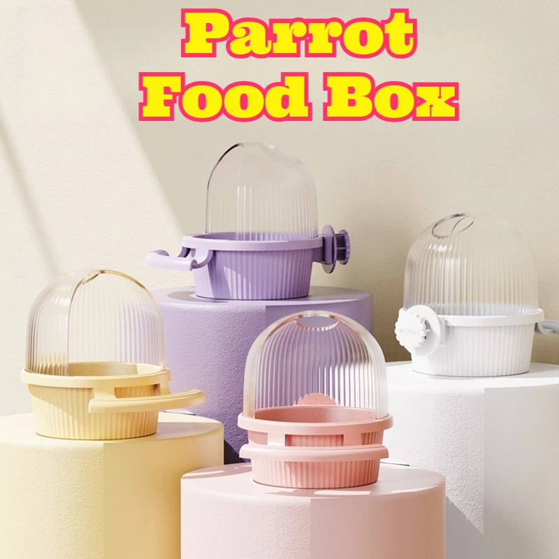 

Parrot Food Box Anti Spill Anti Splash Chew Resistant Feeder Cup Cockatiel Sun Conure Quaker Parrot Small Bird Hanging Seed Bowl