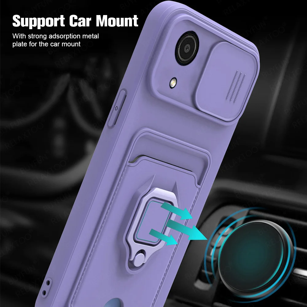 Slide Camera Protector Case For Samsung Galaxy A03 Core Wallet Card Slot Cover For For Samsung A03Core Magnetic Ring Stand Coque