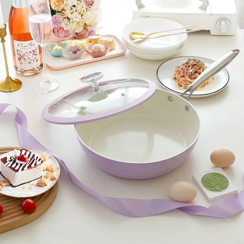 28cm Lavender Shell Porcelain Wok Cobblestone Ceramic Frying Pan Full Cooker Universal Gift Pot Woks Product Category