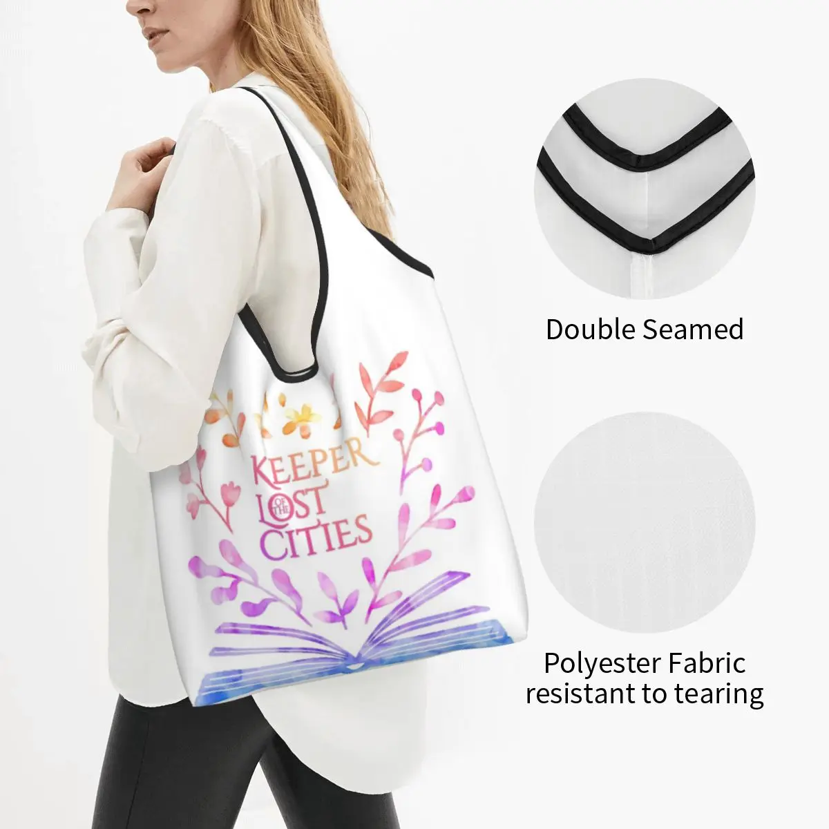 Keeper Of The Lost Cities Watercolor Bookish Portable Tote Shopping Bags Foldable Shopper Bag Groceries Handbag Shoulder Bag