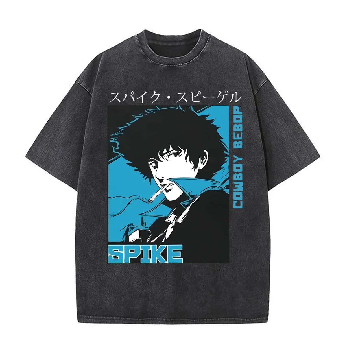 Anime Cowboy Bebop Spike Spiegel Vintage Washed T Shirts Men Women Clothing Casual Short Sleeve Oversized T-shirts Tops Cosplay