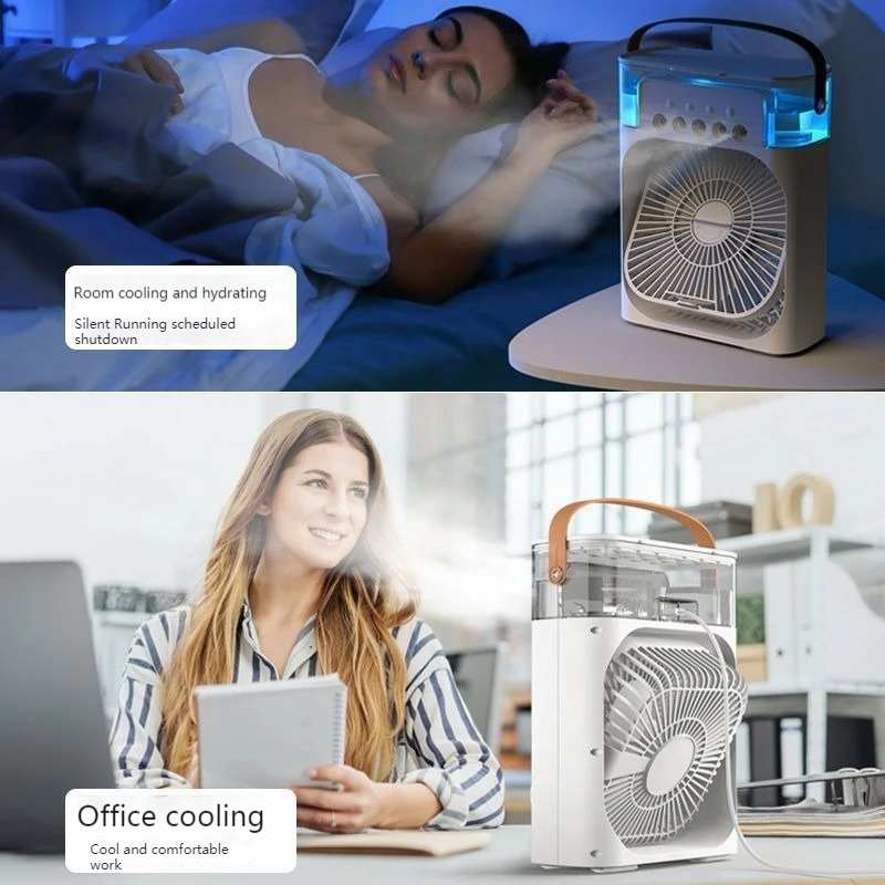 5-hole colorful light humidifier spray fan mini portable dormitory desktop silent air cooler household student bedroom gift