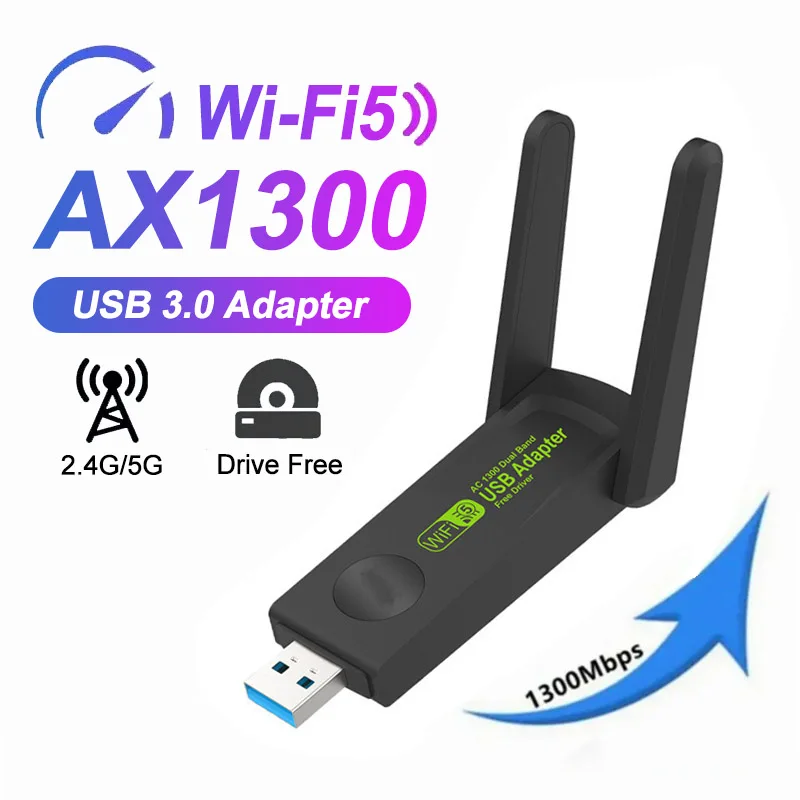 

1300Mbps WiFi 5 USB Adapter Dual Band 2.4G/5Ghz Wireless WiFi Receiver USB 3.0 Dongle Network Card For Laptop PC Win 10/11