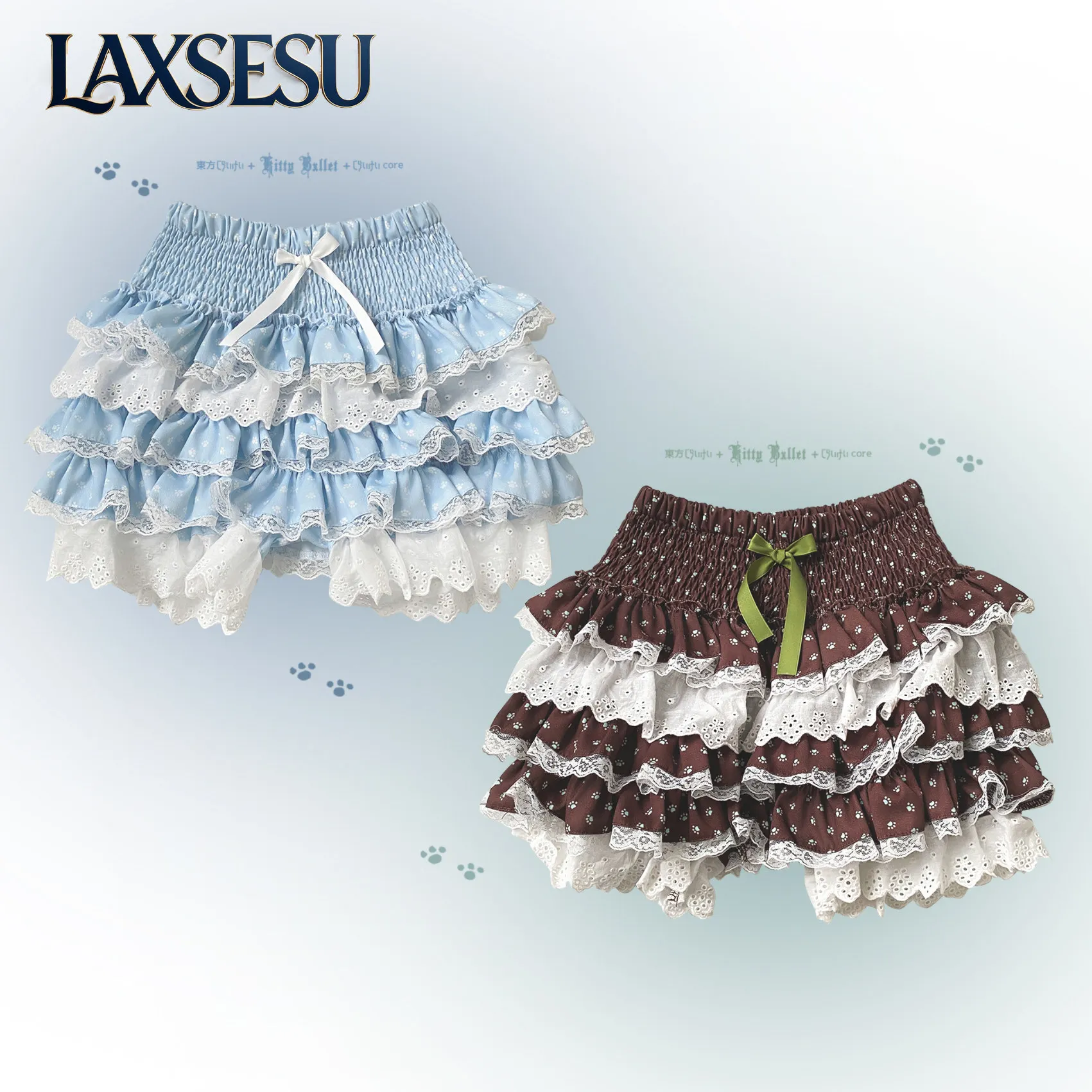 Summer New Sweet Girl High Waist Skirts with Lotus Leaf Edge Sweet and Cute Japanese Style Lolita Casual Short Skirt Pants Women