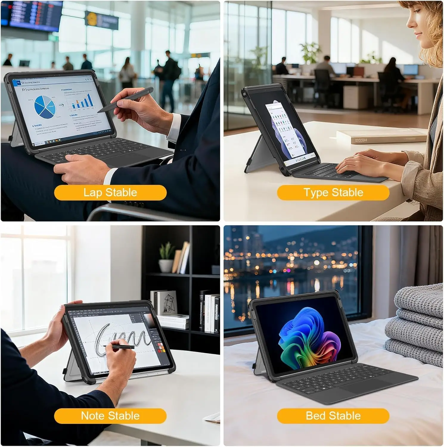 

Hard Back Case for Microsoft Surface Pro 12 Inch 1st Edition (2025) - Folio Rugged Cover Compatible with Type Cover Keyboard