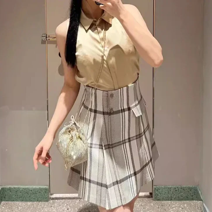 

Japan Style Pleated Slim Waist Women Skirts All-match Sweet Elegant Jupe Niche Temperament Femme A-line Skirt 2024 Autumn