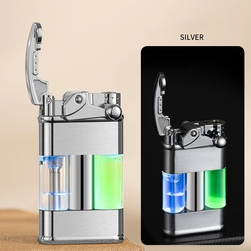 Metal Unusual Transparent Gas Lighters Noctilucent Quicksand Jet Torch Lighter Windproof Cigarette Cigar Lighter Gadgets for Men