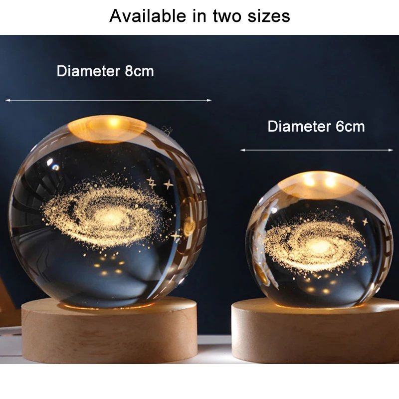 6/8cm bola de cristal 3d astronomia sistema solar planetas lua astronauta usb led night light bolas neve globo vidro decoração para casa