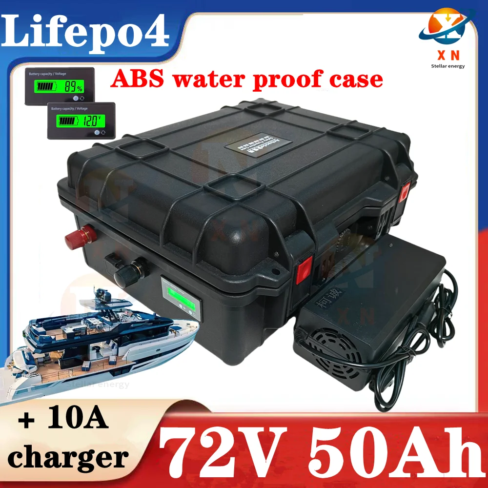 waterproof 72V 50Ah lifepo4 lithium battery with BMS for 5000W AGV bicycle bike scooter Forklift inverter car + 10A charger