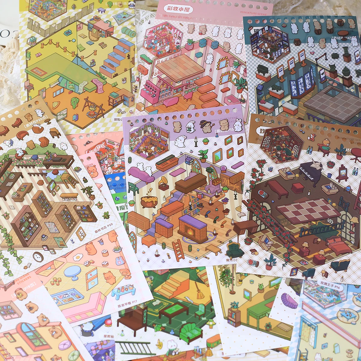 20pcs Mini Scene Collection Set DIY 3D Model Kit, Die-Cut Sticker Decorative Stickers for Scrapbooks Collage House PET Stickers