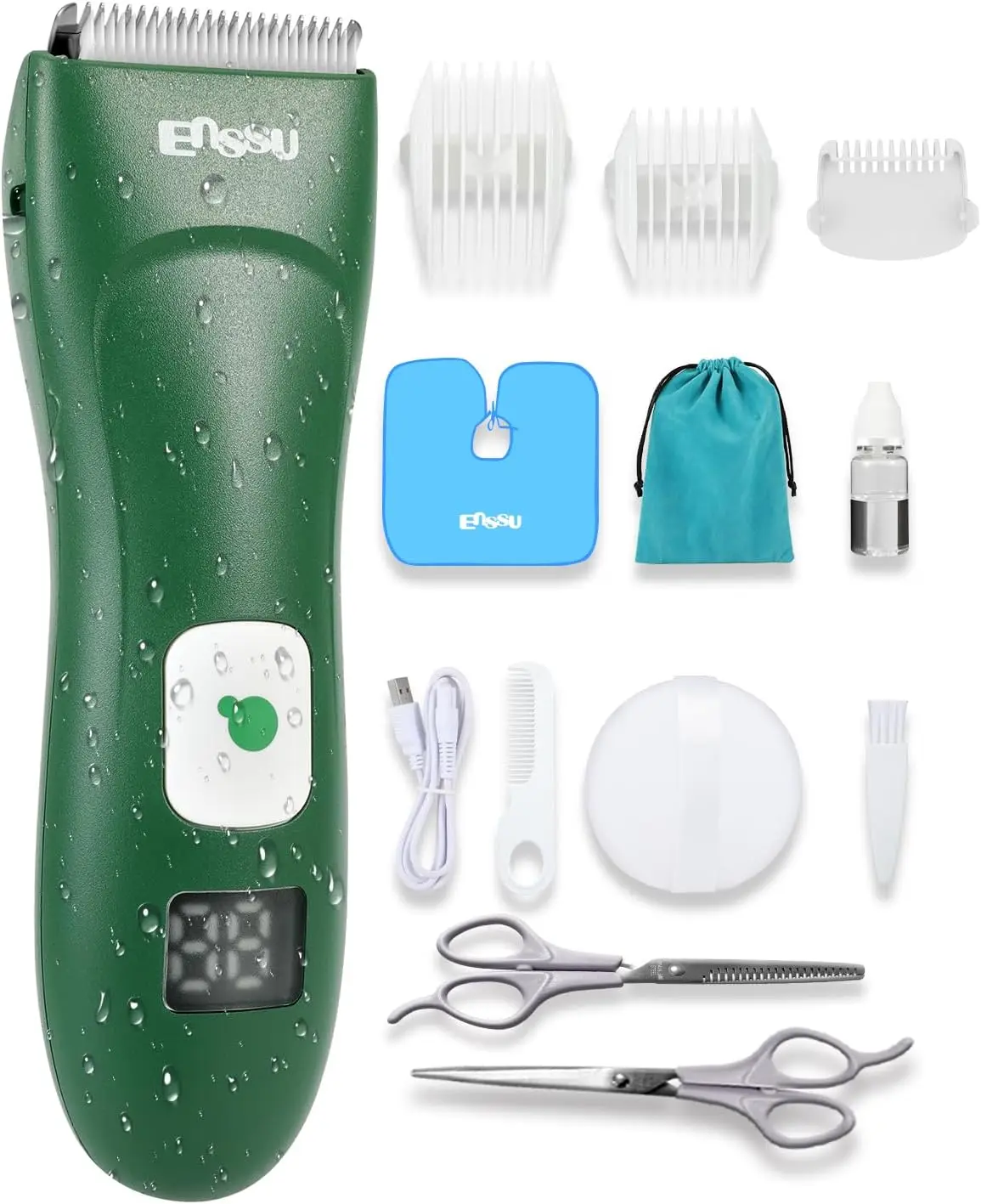 ENSSU Baby Hair Clippers, Cordless Hair Clipper for Kids with LED Display, Baby Hair Cutting Kit with Skin-Safe Blade, Waterproo