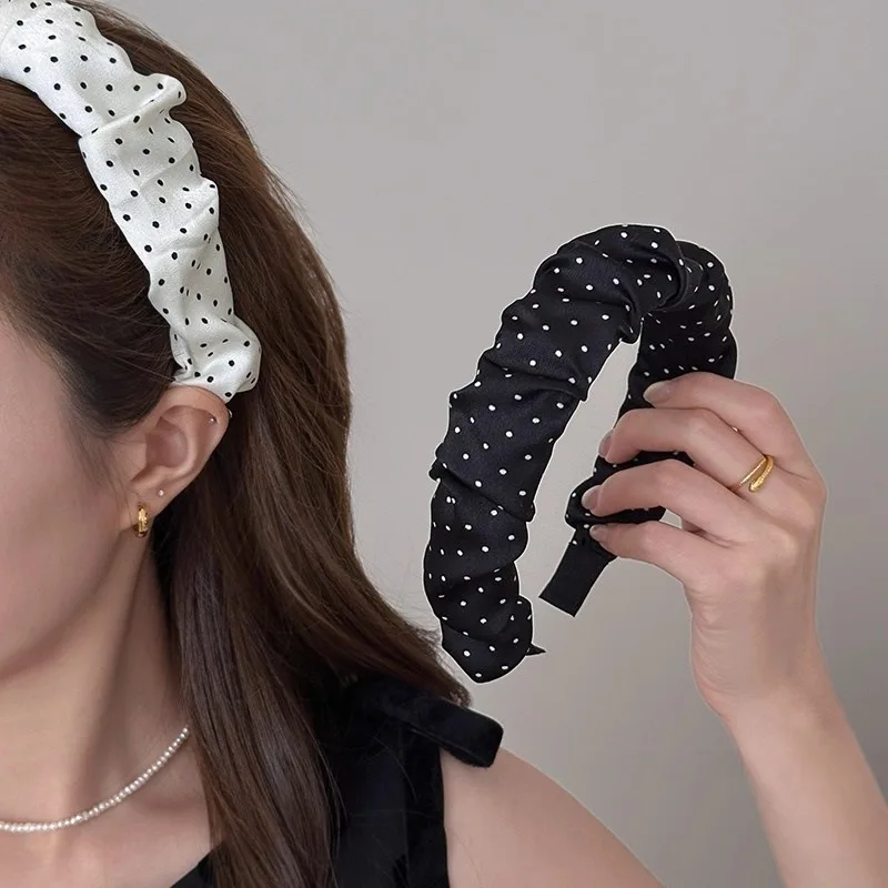 

Korean Wide Headband Women Polka Dot Ruffle Satin Hair Band Non Slip Grip High Crown Lift Volumizing Hair Accessories 2025