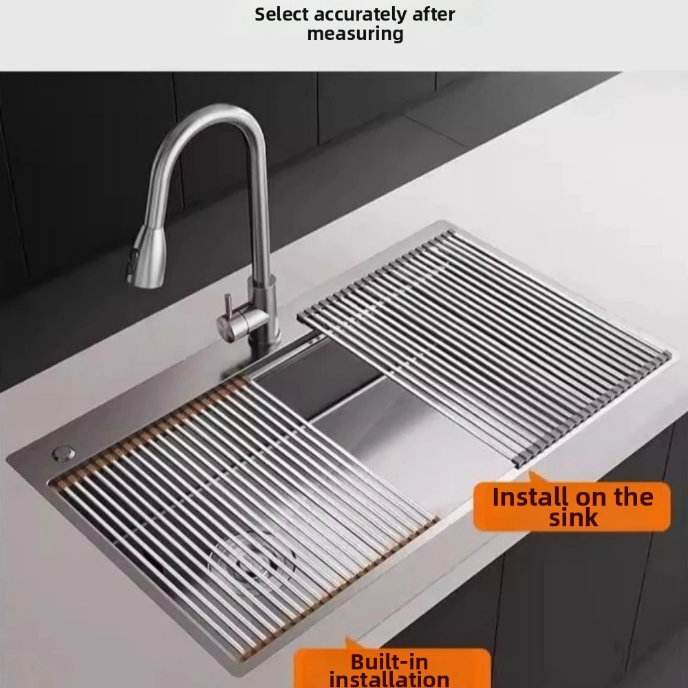 Rustproof Sink Drain Rack Multi-Functional Easy Clean Dish Drainer Foldable Space Saving Drain Pad Dishwashing Sink