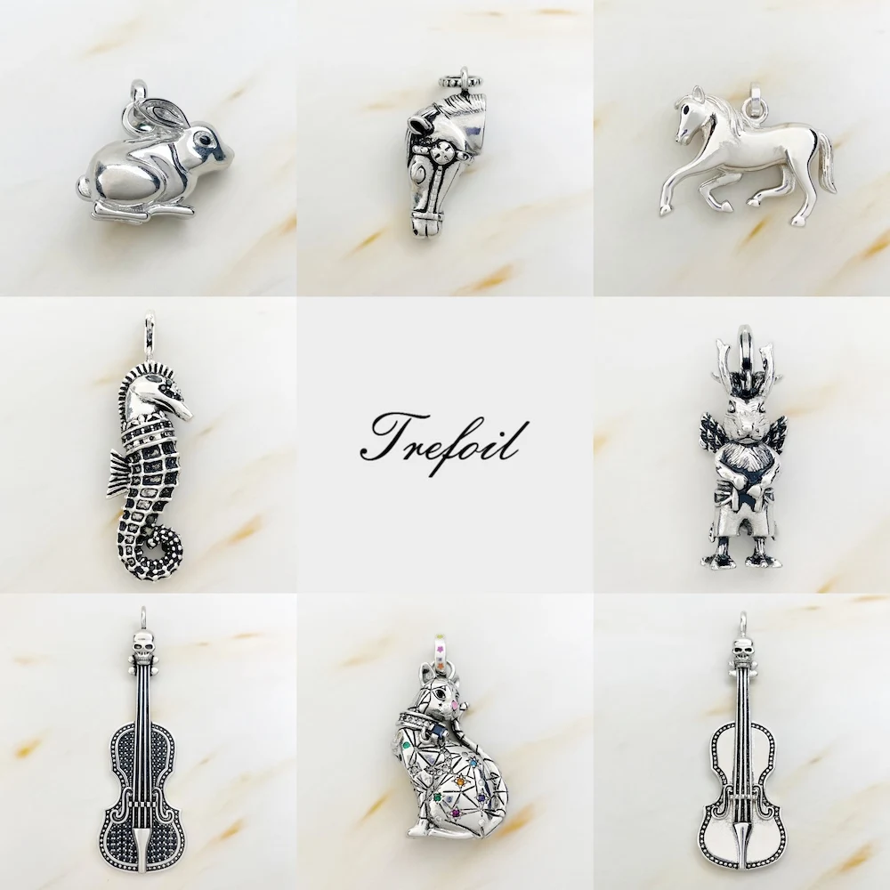 Pendant Strange Rabbit Seahorse Horse Magic Cat Skull Violin 925 Sterling Silver Fine Jewelry Gift For Women Men Fit Necklace