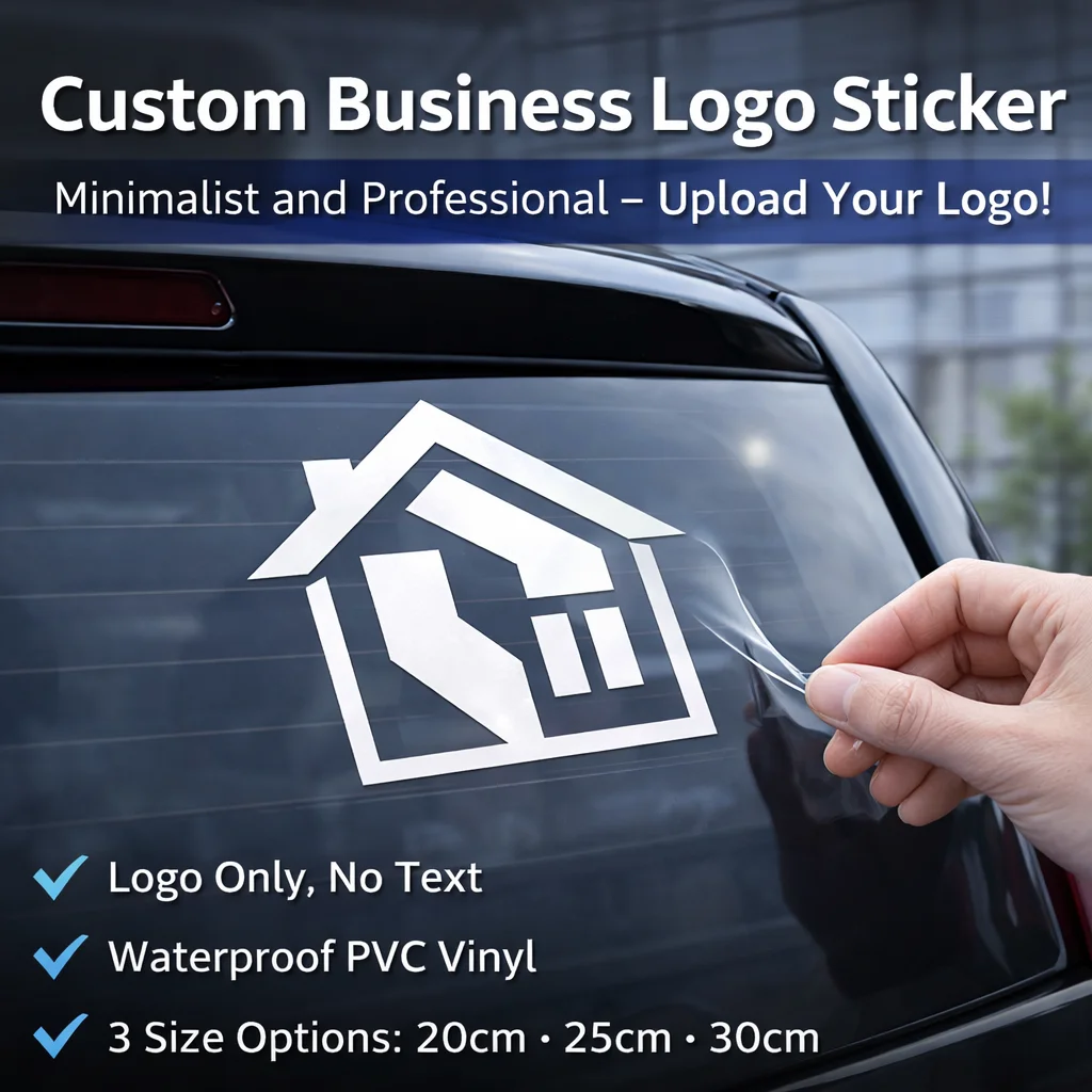 Custom Business Logo Sticker – Minimalist Company Logo Decal for Car Window, Upload Logo, Waterproof PVC