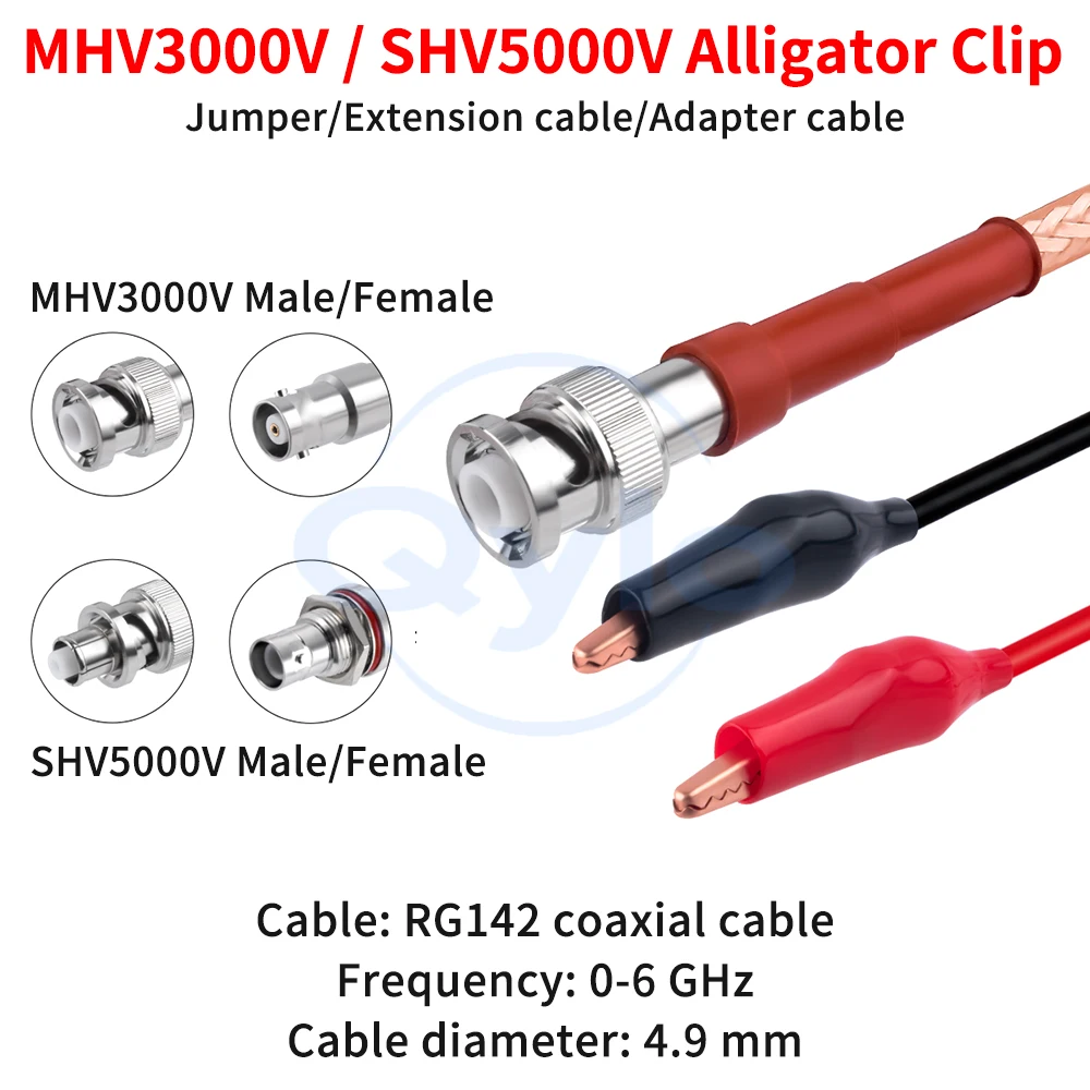 

MHV3000/SHV5000V High Voltage Head Crocodile Clips 3KV/5KV Male and Female Connectors RG142 Coaxial Test Cable (1 pcs)