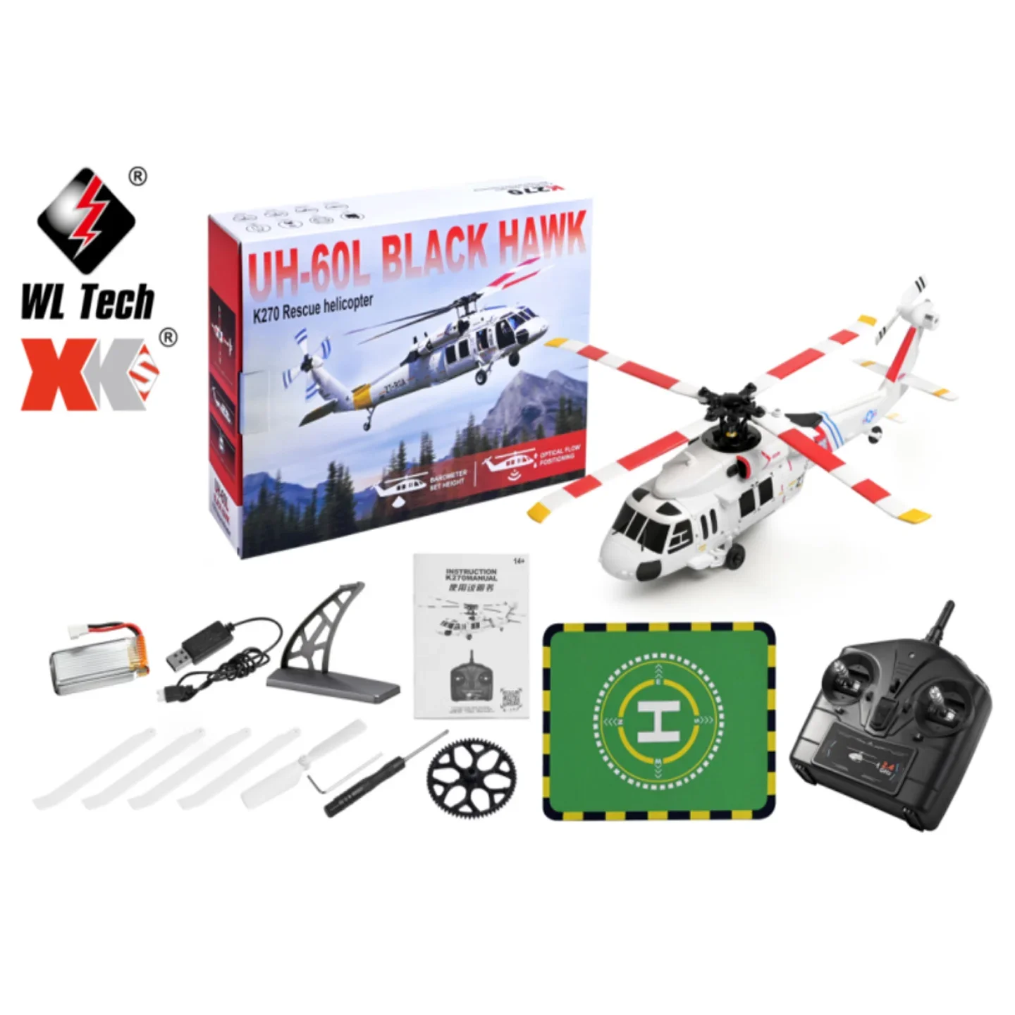 

Wltoys K270 Радиоуправляемый вертолет Бесщеточный Black Hawk UH-60L Оптический поток 4-канальный с фиксированной высотой и 6-осевым гироскопом Радиоуправляемый самолет Игрушка в подарок