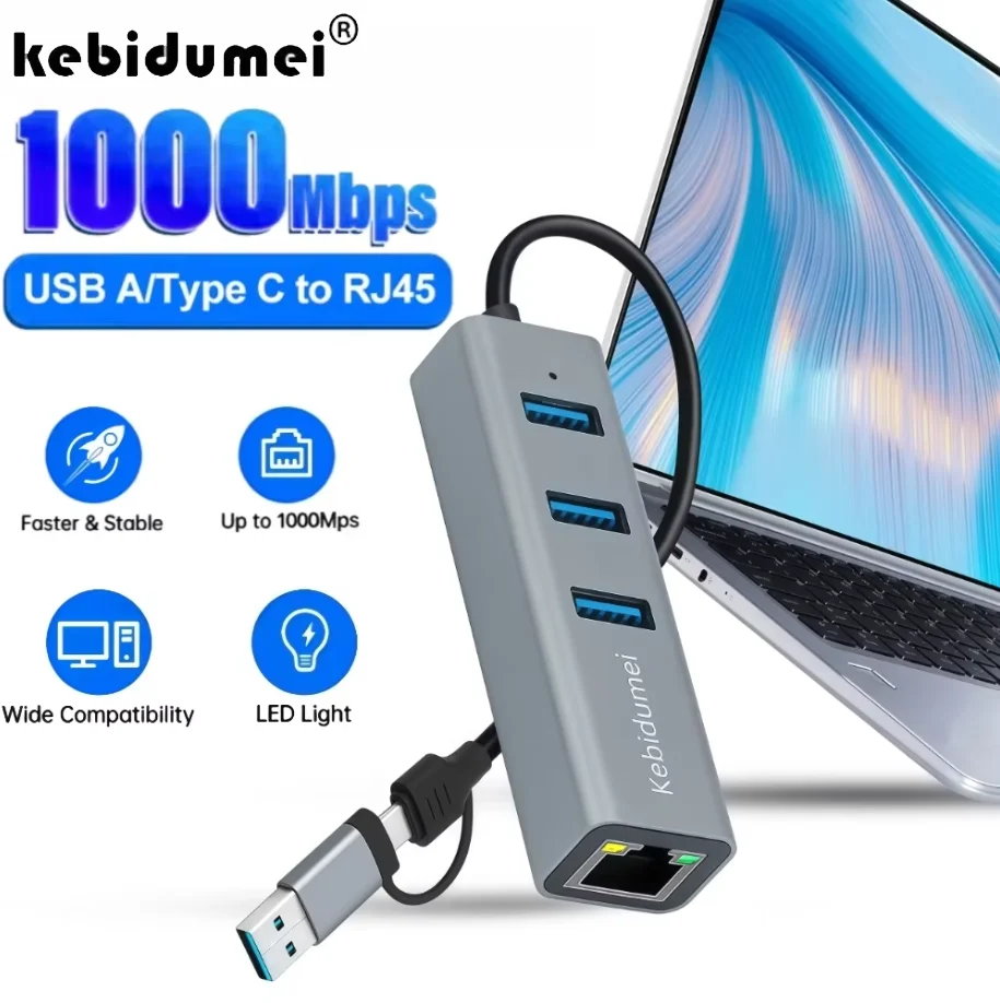 

1000Mbps Ethernet Lan Adapter USB Type C Gigabit Ethernet Adapter USB 3.0 Network Card to RJ45 Lan Hub For Desktops Laptop PC