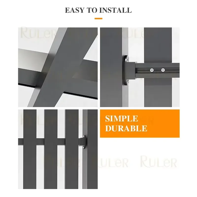 Villa Garden Outdoor Privacy Metal Aluminum Alloy Black Horizontal Fence Panels