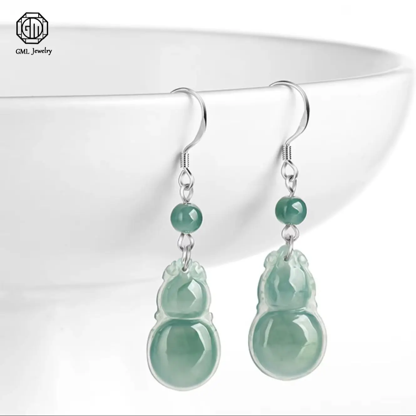 

Натуральные серьги-подвески из жадеита типа А, цвета голубой воды, в форме тыквы, из серебра 925 пробы, модные, для женщин, ювелирные изделия из нефрита