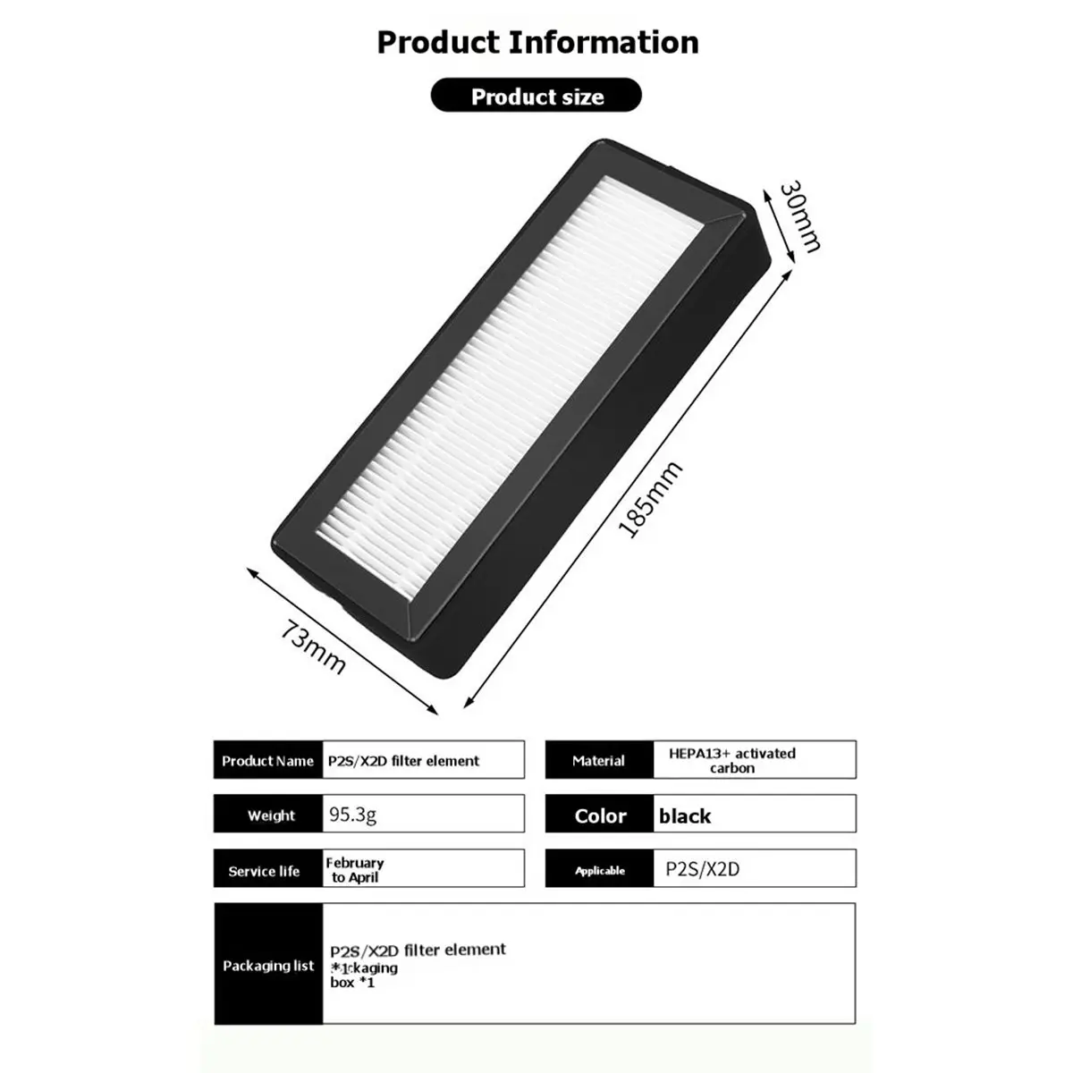 newA10R HEPA13+ Activated Carbon Air Ultra Filter for P2S/X2D Series 3D Printer Replacement Dust Odor Filtration Parts
