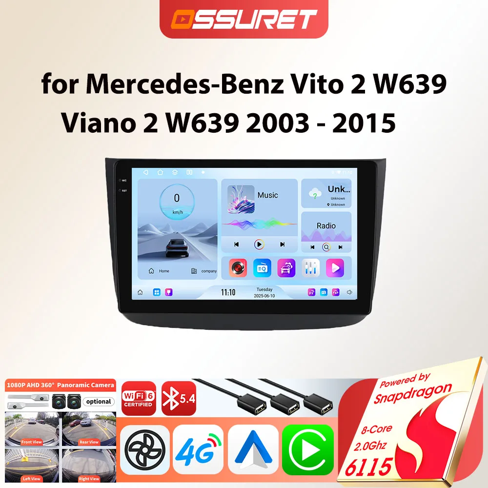 Android-Autoradio-Player für Mercedes-Benz Vito 2 W639 Viano 2003–2015, Carplay Auto GPS 2 DIN Auto-Multimedia von Snapdragon 6115