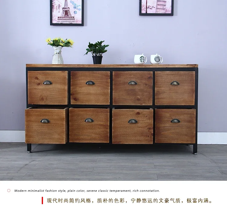 Rural retro creative wrought iron solid wood chest cabinet, industrial style cabinet, multi-functional drawer cabinet