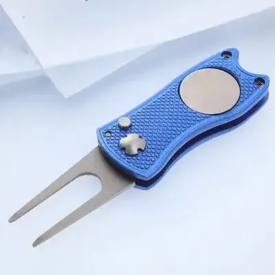 

Stainless Steel Foldable Divot Repair Tool Ball Marker Pitch Fork Putting Green Repair Kit Golfer Training Accessory (Blue)