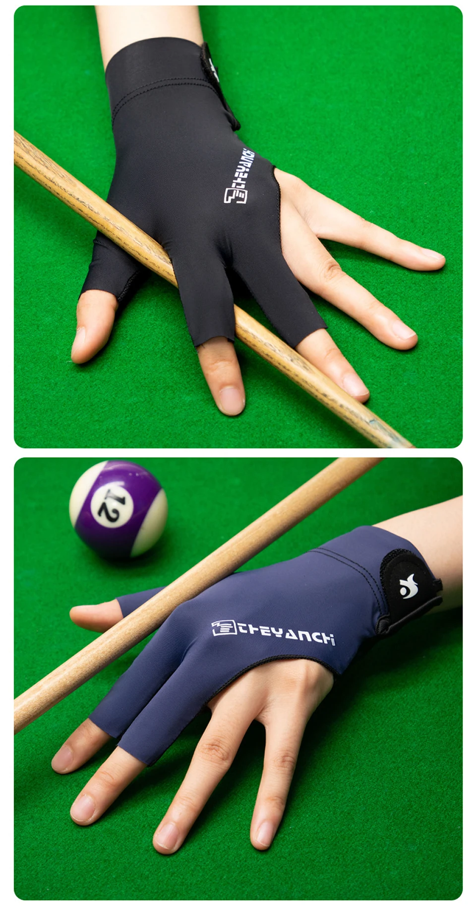 GTUBIKE 1PC Billard Handschuh Linke Hand Drei Finger Snooker Billard Handschuh Nicht Slip Aufkleber Elastizität Billard Training Handschuhe – Detail 16